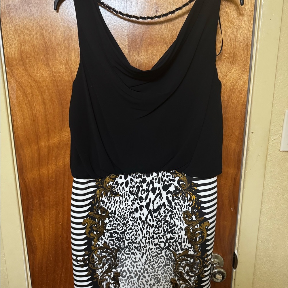 Thalia Sodi Black Sleeveless Dress with Gold Logo Tag